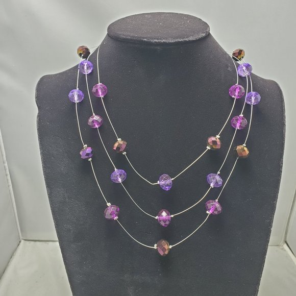 lavender with silver chain 3 row illusion necklace - Picture 1 of 6